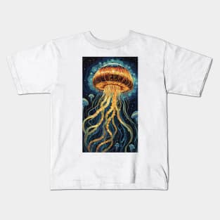 Starry Night's Glow: Van Gogh-Inspired Luminescent Jellyfish Kids T-Shirt